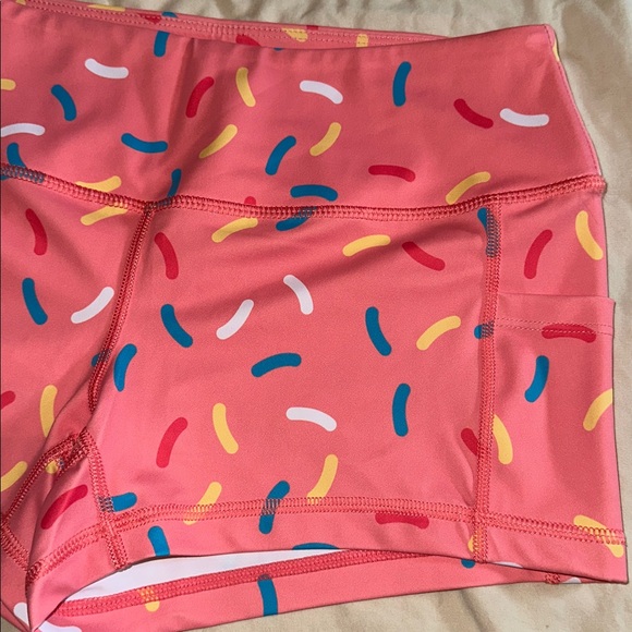 Feed Me Fight Me *NEW* Women's Pink Donut Sprinkle Athletic Workout Shorts - Picture 5 of 12